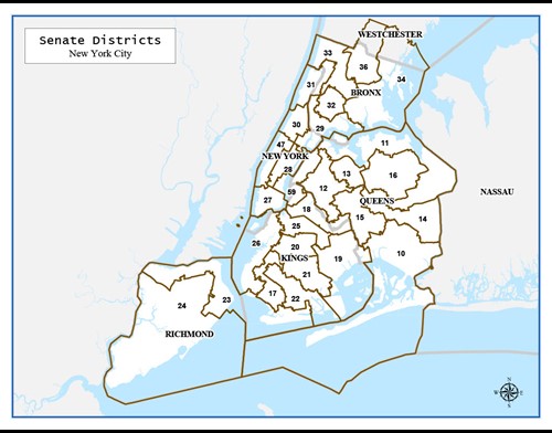 Mapa de los Distritos del Senado Estatal de NYC